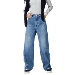 Uniqlo Jeans Women Size 24 Light Wash Wide Straight Denim Cotton Relaxed Fit